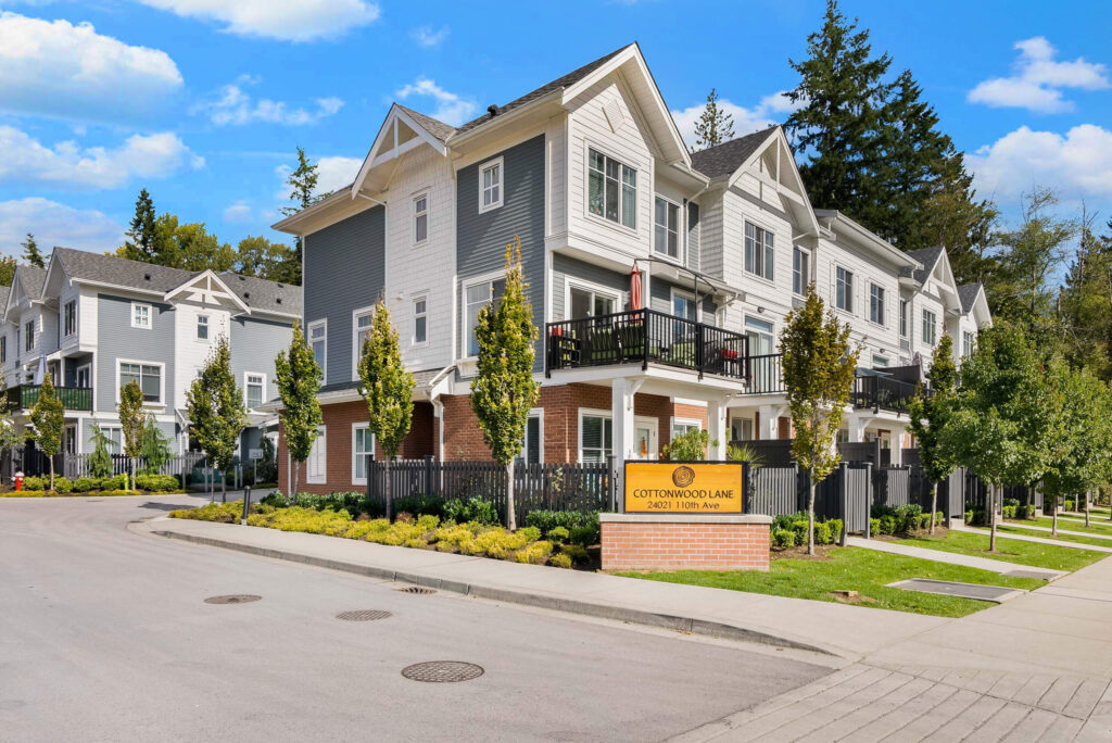 With 15 units in 4 buildings, “Cottonwood Lane” development is a residential condo project in Maple Ridge. Design by Group 161 | Barnett Dembek Architects