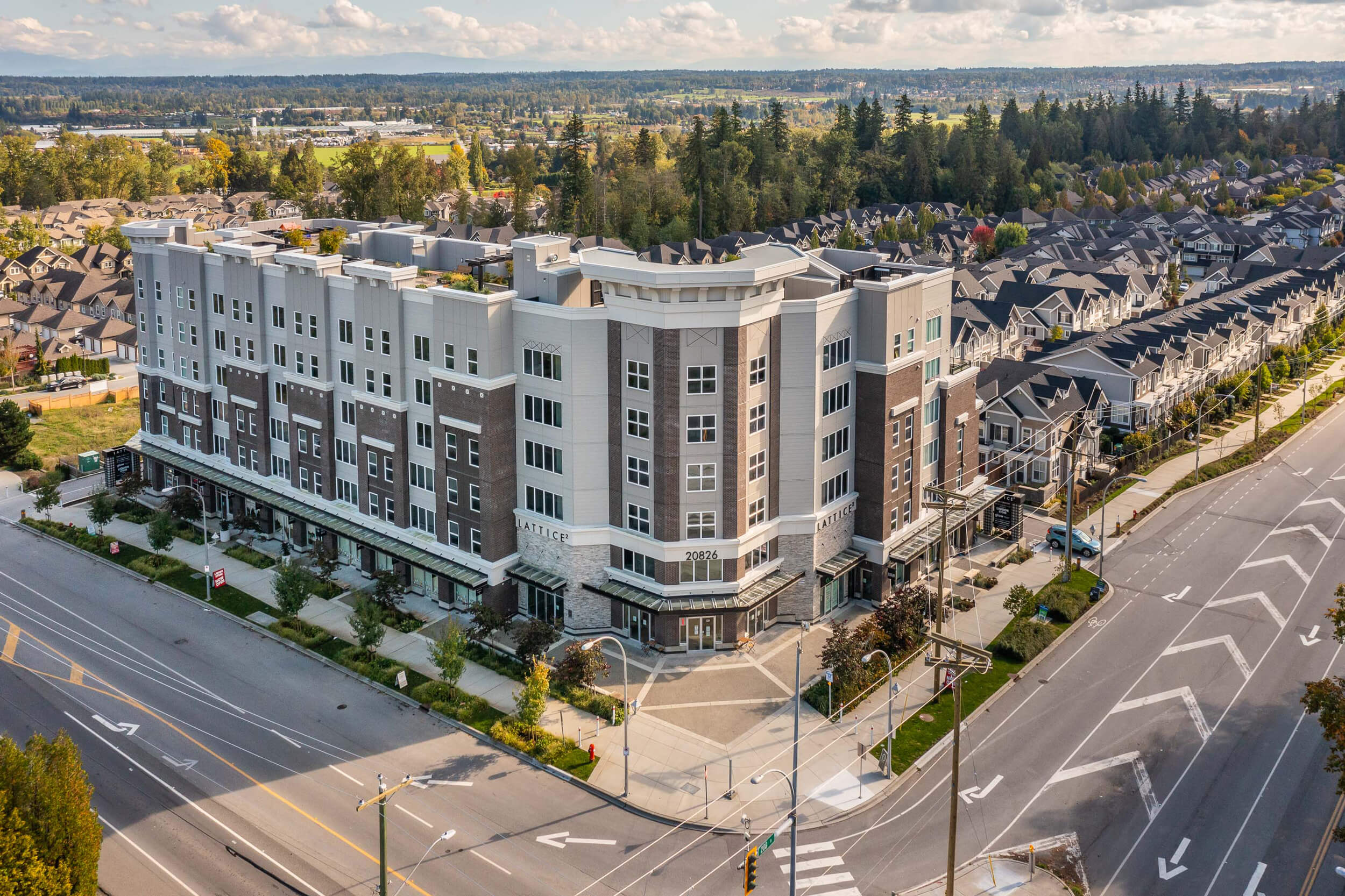 The “Lattice” development is a 6-storey mixed-use project in Langley, British Columbia. Design by Group 161 | Barnett Dembek Architects