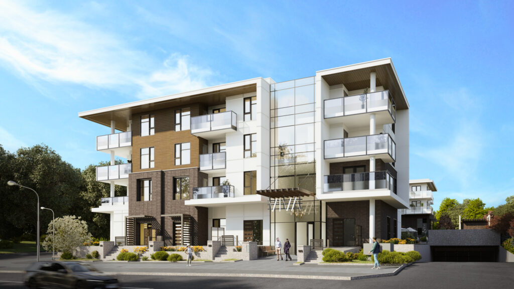 The “Viva” development is a 4-storey mixed-use condo project in Surrey. Design by Group 161 | DF Architecture.