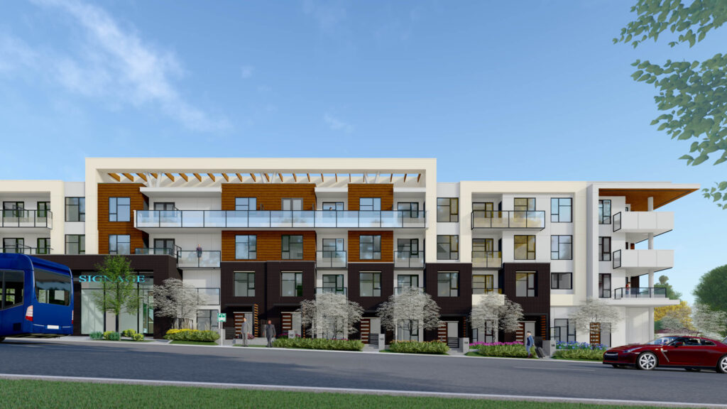 The “Viva” development is a 4-storey mixed-use condo project in Surrey. Design by Group 161 | DF Architecture.