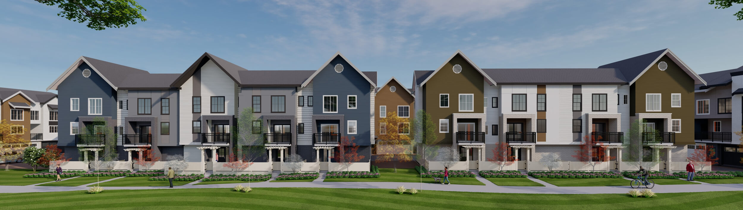 The “Central Gordon Townhomes” development is a multi-family townhomes project in Langley. Design by Group 161 | DF Architecture.