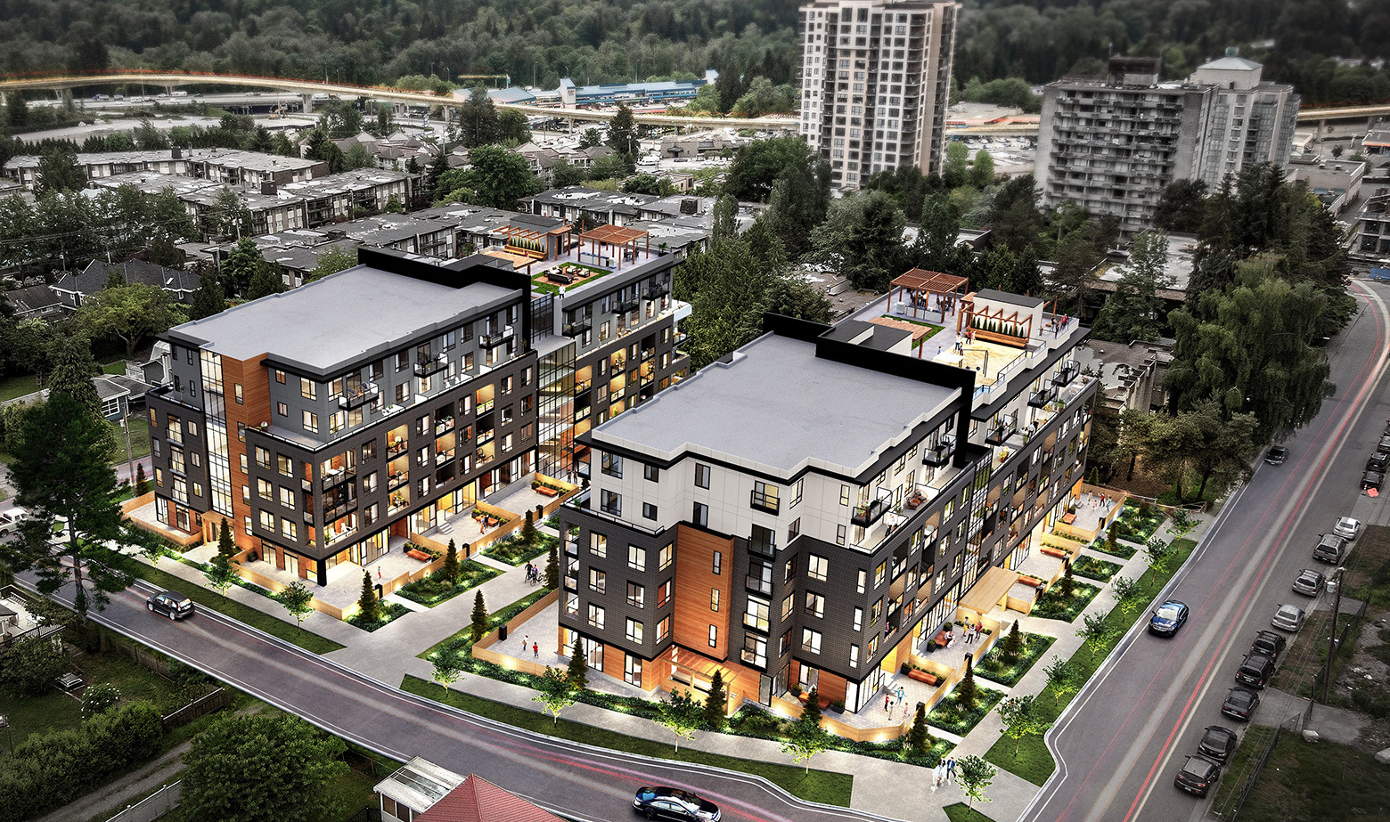 “The Linc” is a 144-unit, Two 6-storey residential development in Coquitlam, BC. Design by Group 161 | Atelier Pacific Architecture.